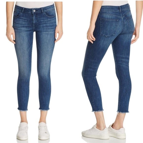 DL1961 Florence Instasculpt Cropped Stranded Raw Hem Denim Blue Jeans SIZE 25 - Picture 1 of 16